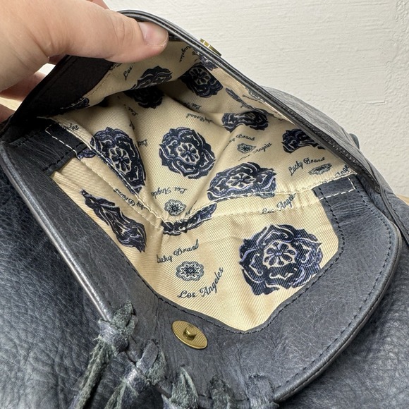 Lucky Brand Navy Blue Leather Crossbody Bag Shoulder Purse‎ Studs and Fringe - Picture 13 of 16